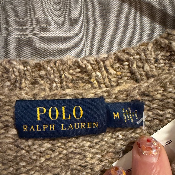 Ralph Lauren Sweater with Yellow RL on Beige/Grey Knit Men’s Size Medium - Picture 2 of 6